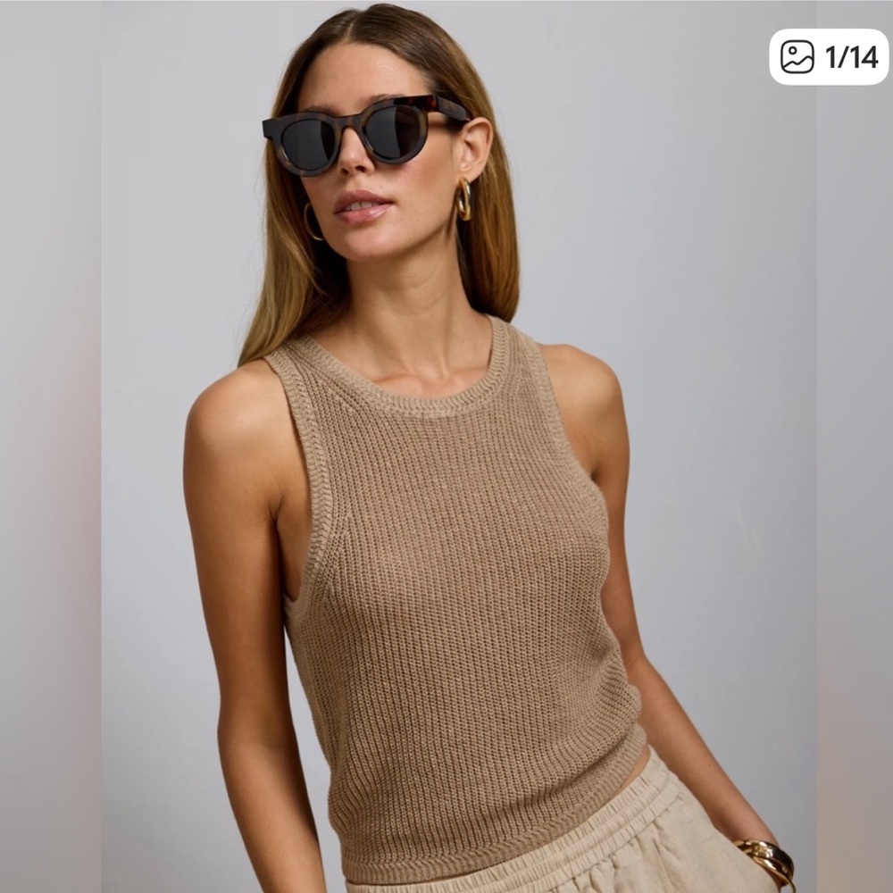 American Eagle AE77 Premium Linen Sweater Knit Tank Top, tan, size small